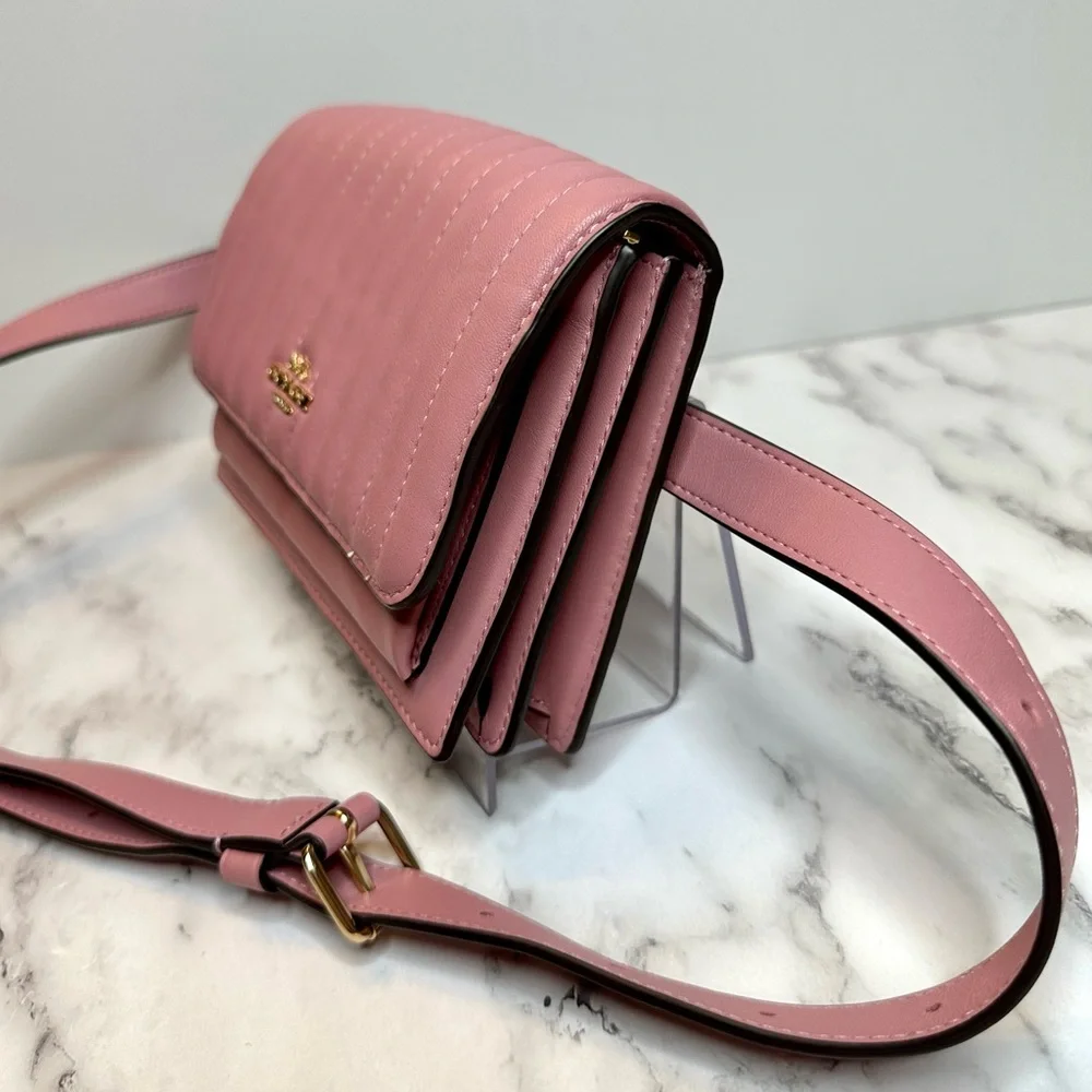 EUC Coach Linear Quilted Pink Nappa Leather 2 Way Belt Bag Crossbody